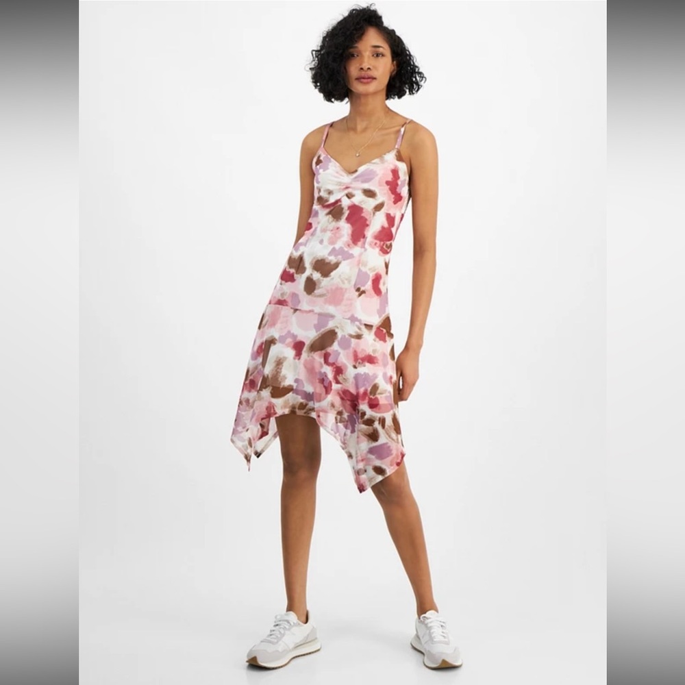 Planet Heart Juniors’ Printed Asymmetrical Hem Mini Dress